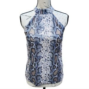 Cable &‎ Gauge -208 Snakeskin Print Halter Neck Tank Top Grey Cream NWT XS